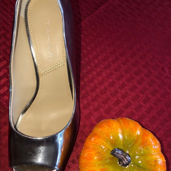 Tahari Peep-toe Silver Heels - Picture 3 of 6